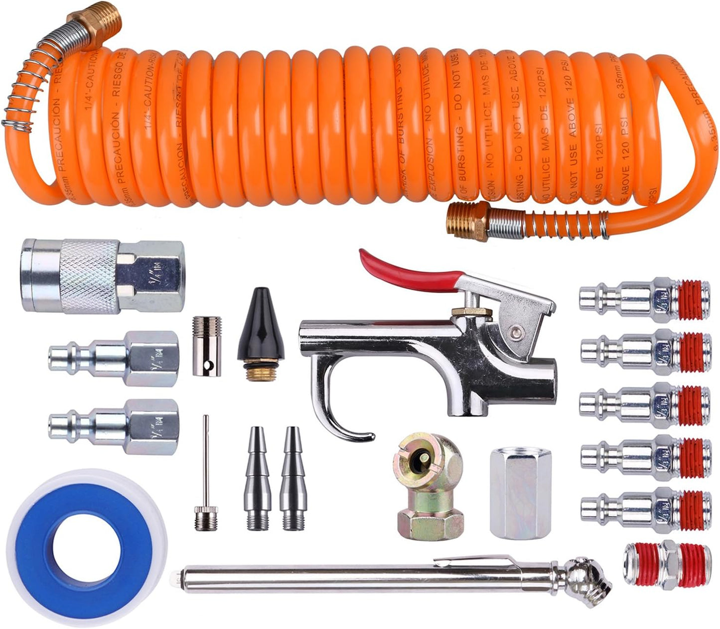 WYNNsky Air Accessory Kit - 20pcs, Coil PU Hose, Tire Gauge, Storage Case