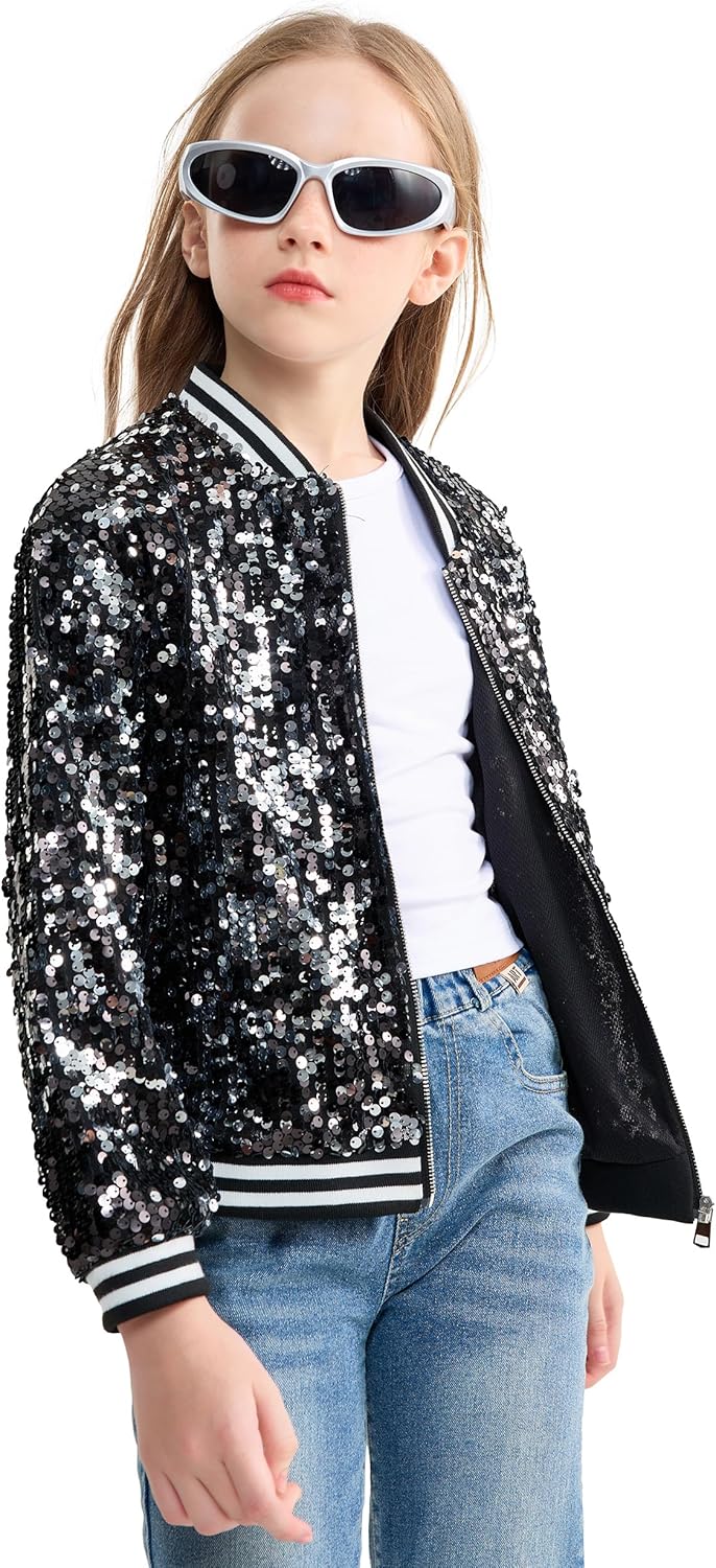 LOLANTA Girls Sequin Jacket for Stylish Kids' Spring Outfits