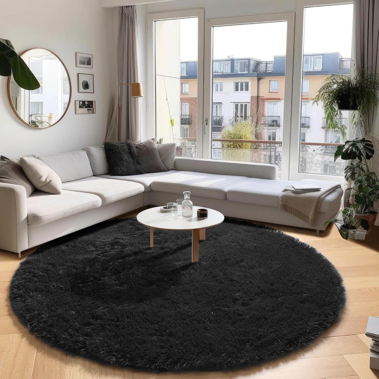 PAGISOFE Soft Black Round Rugs 8Ft Plush Shag for Home Decor