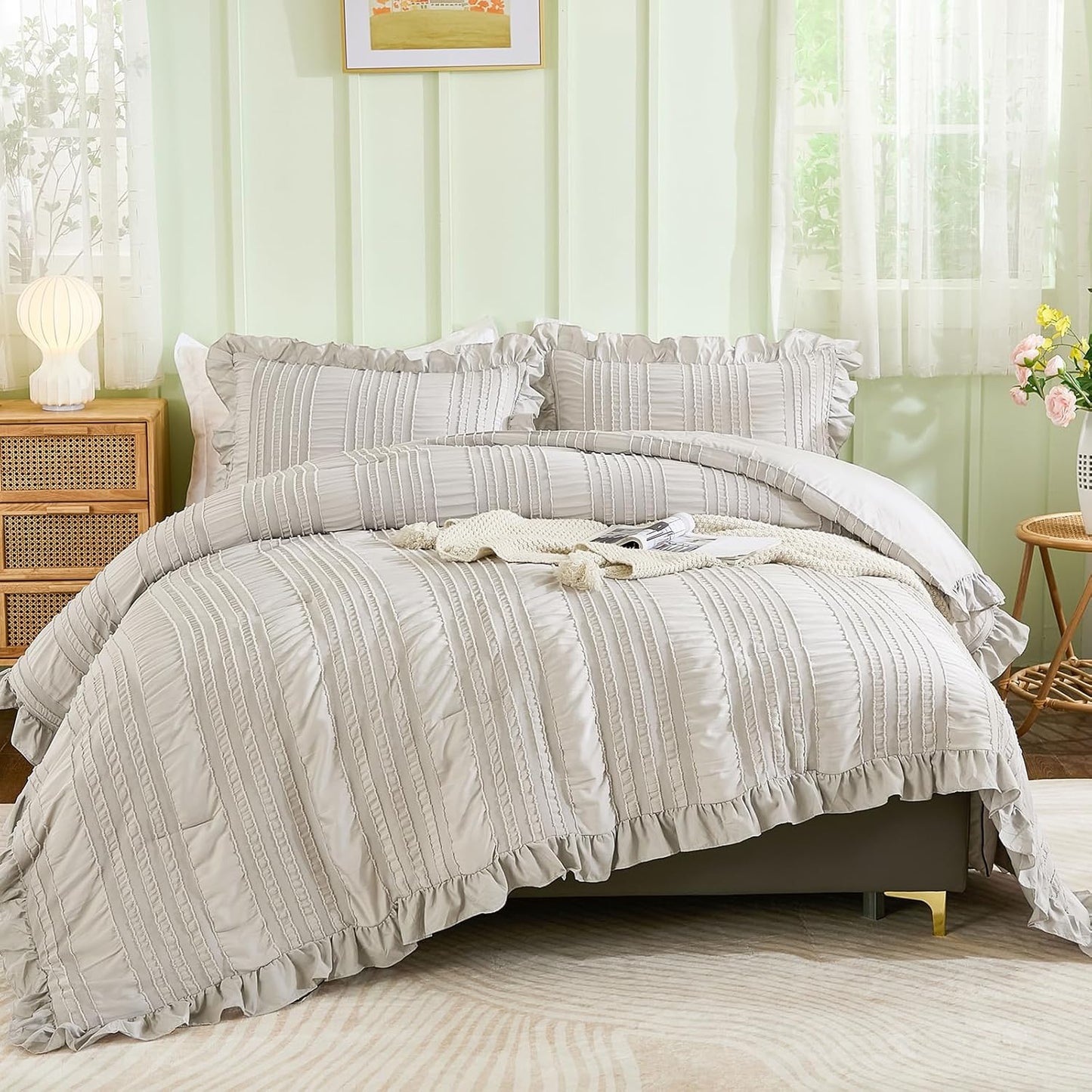 WONGS BEDDING Grey Textured Comforter Set for King Bed