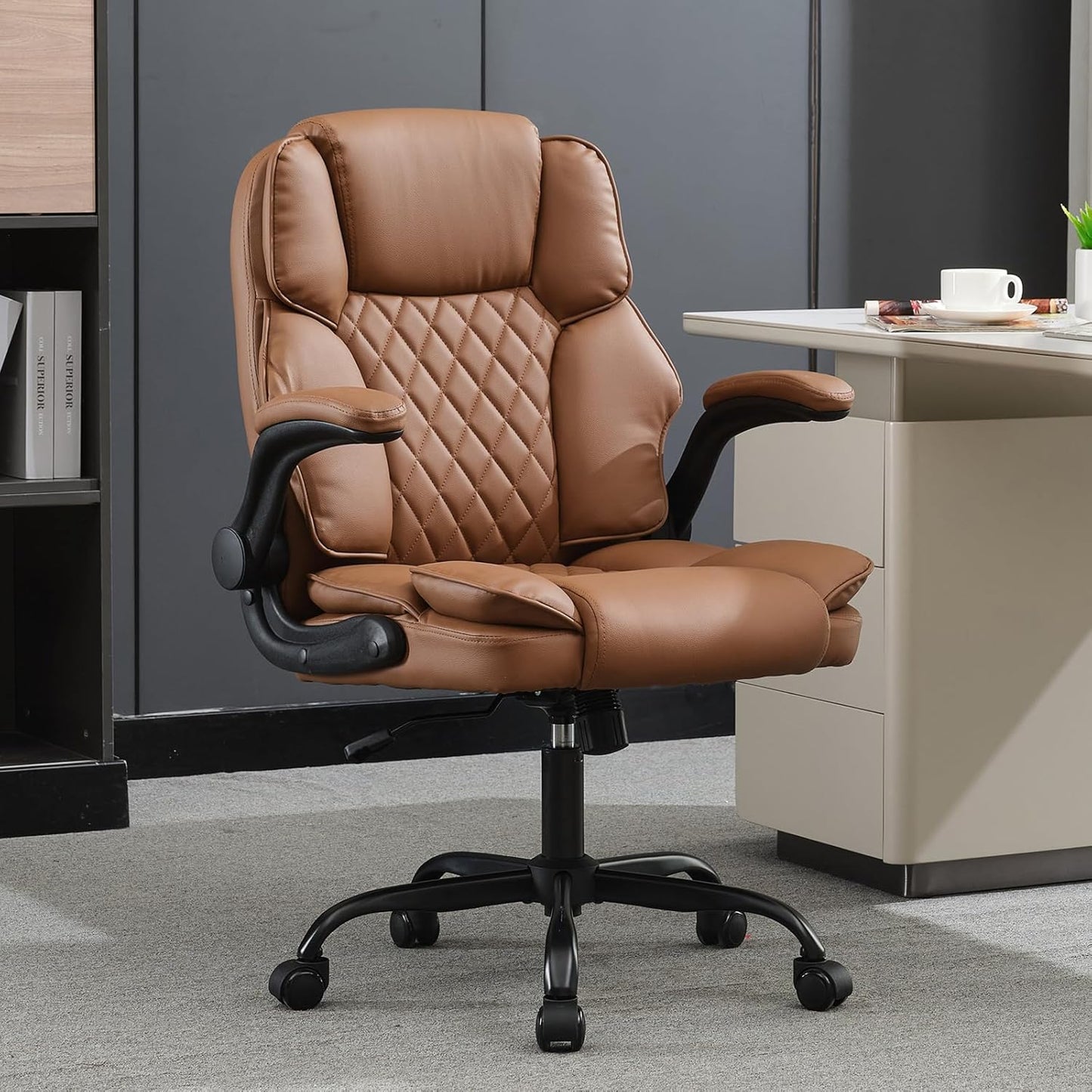 Ergonomic Office Desk Chair with Adjustable Flip-Up Arms and Comfort