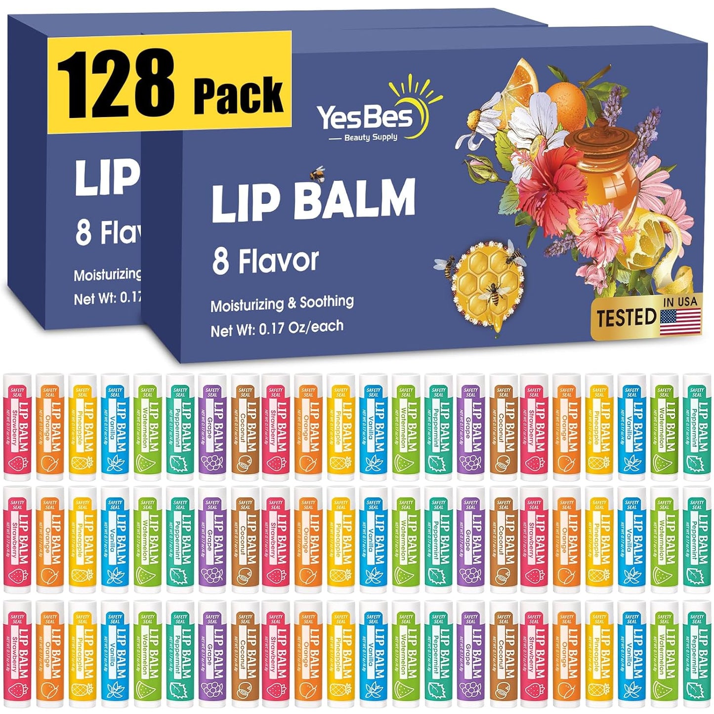128 Pack Natural Lip Balm with Vitamin E and Coconut Oil for All