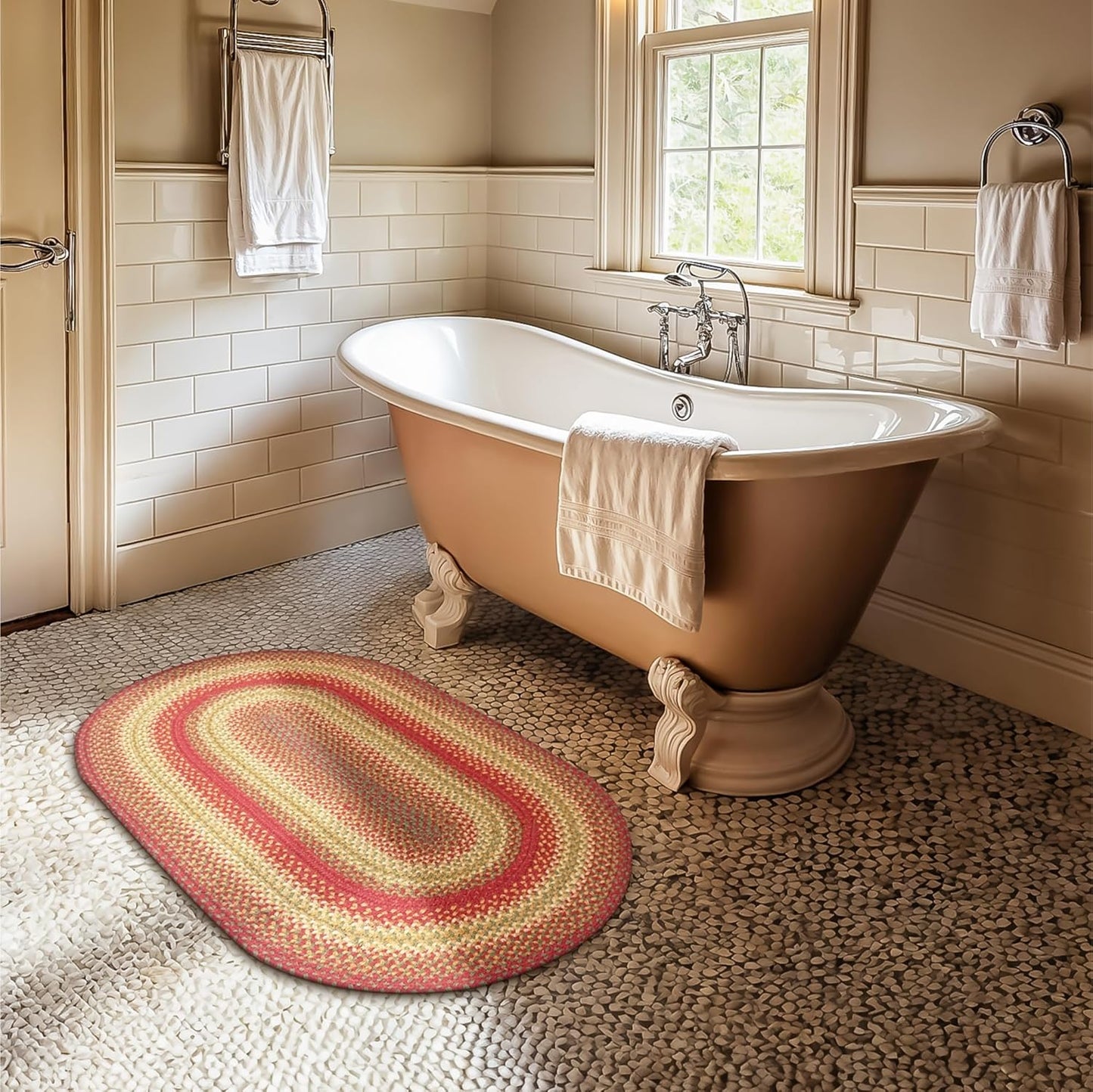 Cider Barn Cranberry Red Oval Braided Rug for Country Decor