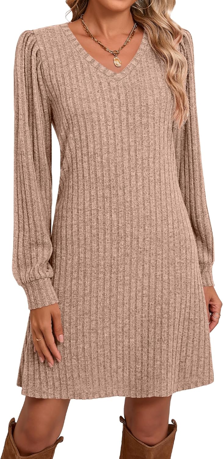 Ficerd Women's Knit Long Sleeve Sweater Dress for Fall Style