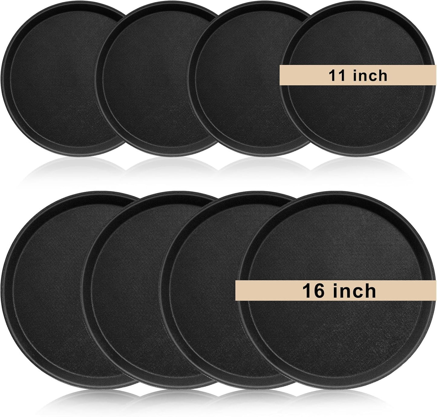 Zopeal 8 Pieces Black Round Restaurant Serving Tray Set