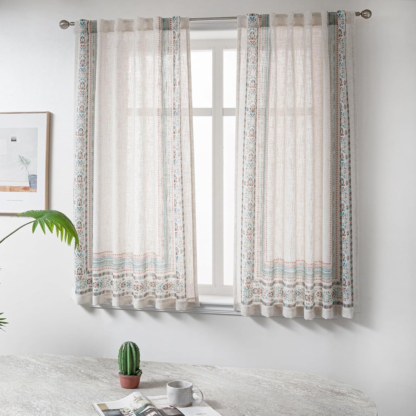 MYSKY HOME Linen Sheer Curtains for Bedroom and Kitchen Decor