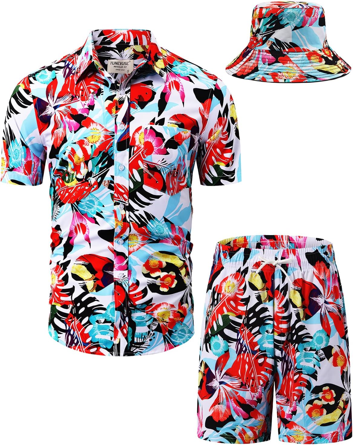 TUNEVUSE Mens Hawaiian Shirts and Shorts Set for Summer Fun