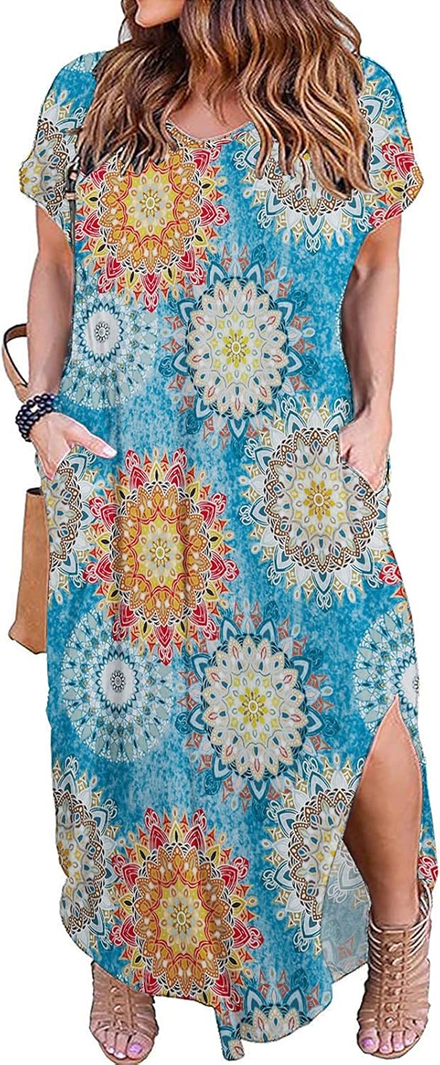 Kancystore Women's Plus Size Casual Maxi Dress with Pockets