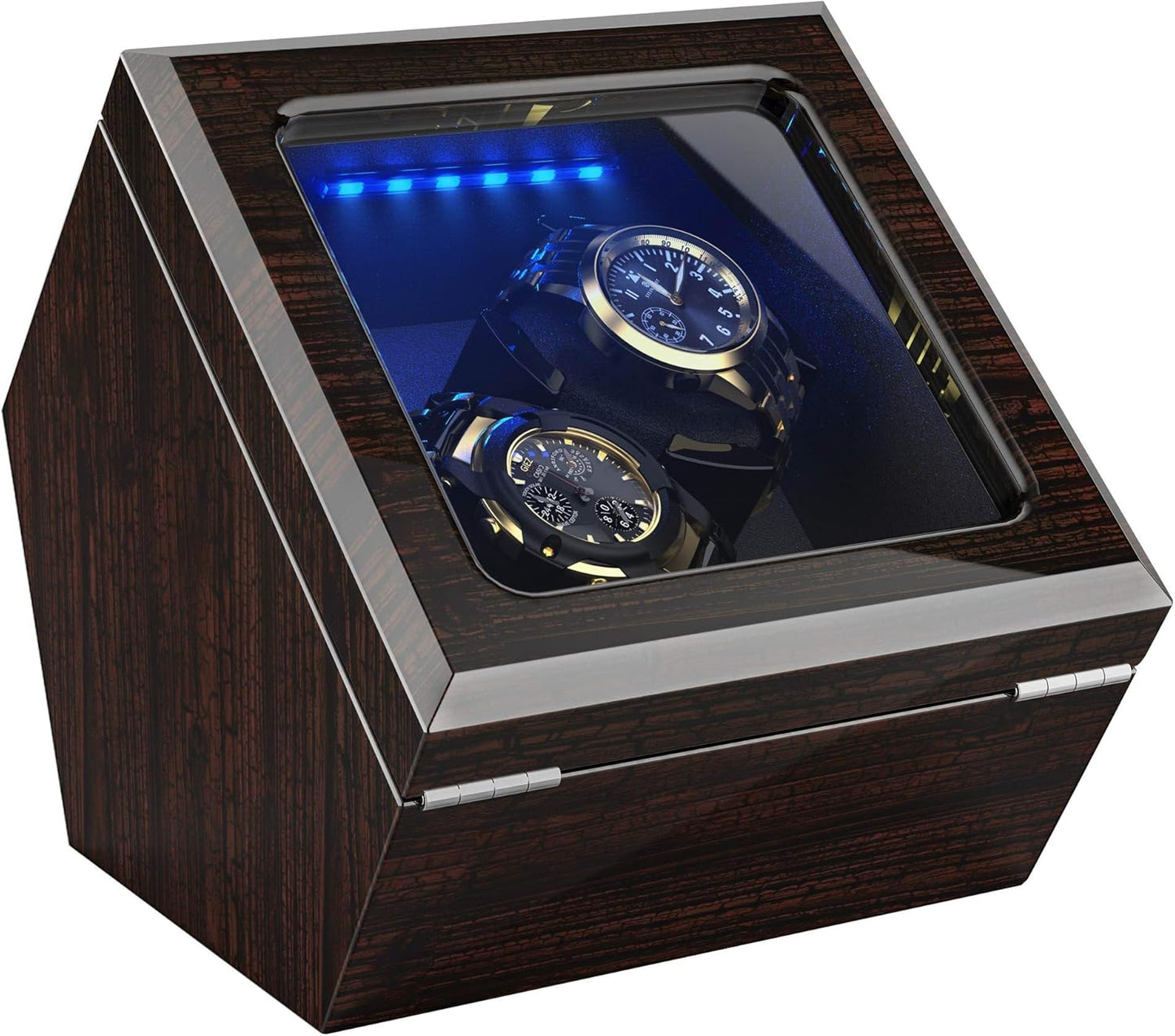 Ultra Quiet Dual Watch Winder for Rolex, Blue LED, AC/Battery Power