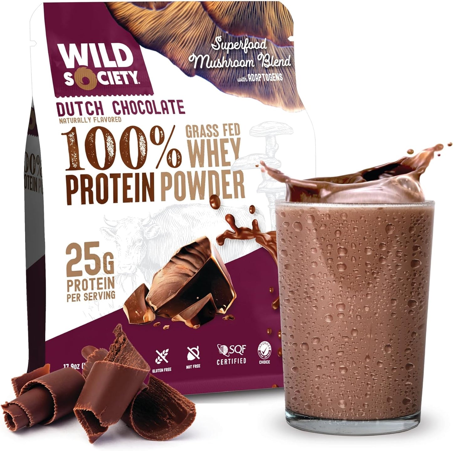 Premium 100% Grass Fed Whey Protein Powder with Mushrooms