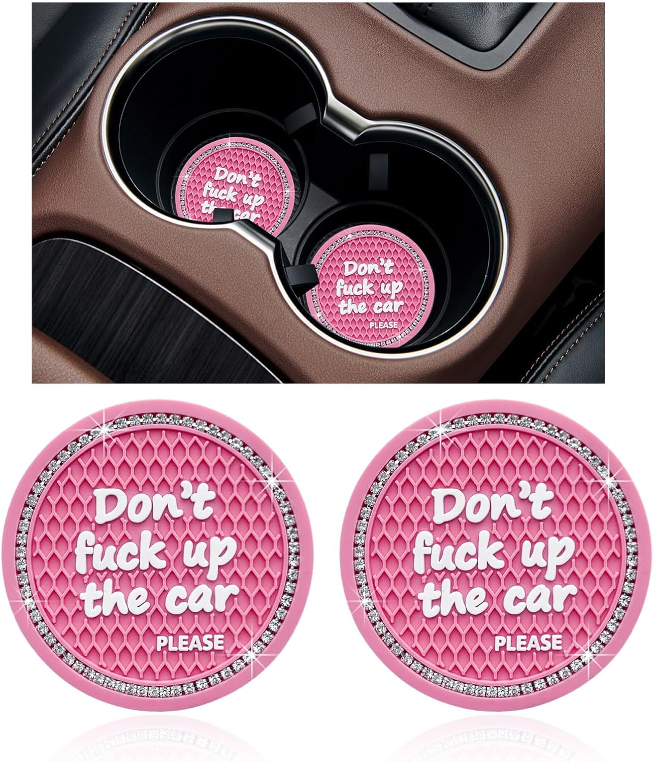 Bling Car Cup Holder Coaster 2-Pack: Anti-Slip & Glamorous!