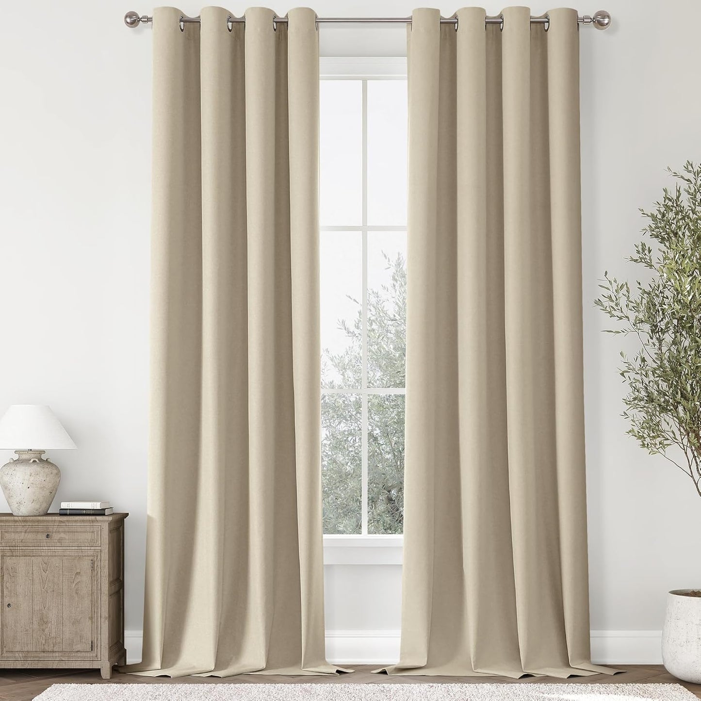 100% Blackout Natural Solid Curtains for Bedroom and Living Room
