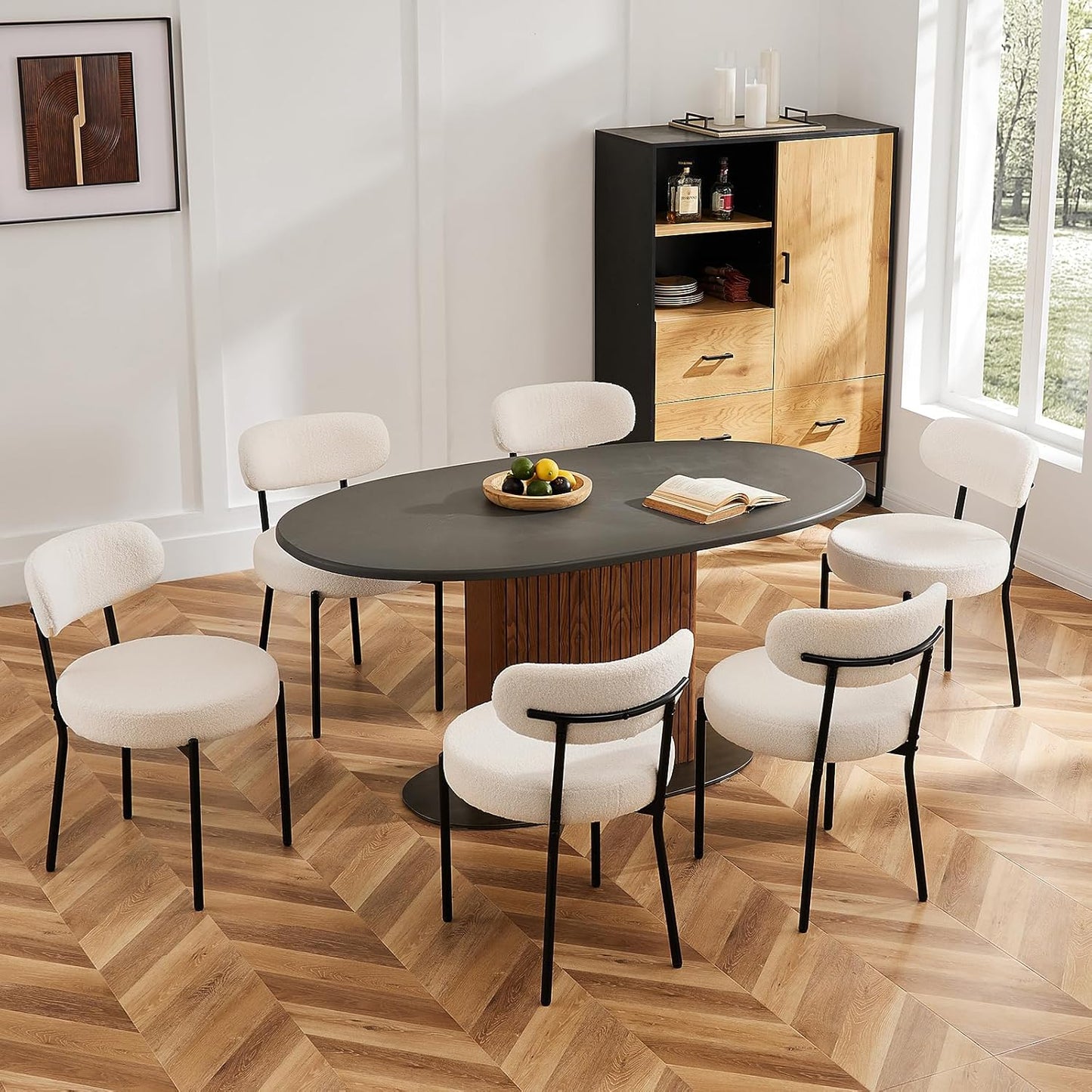 Modern Mid Century Dining Chairs Set of 6 with Curved Backrest