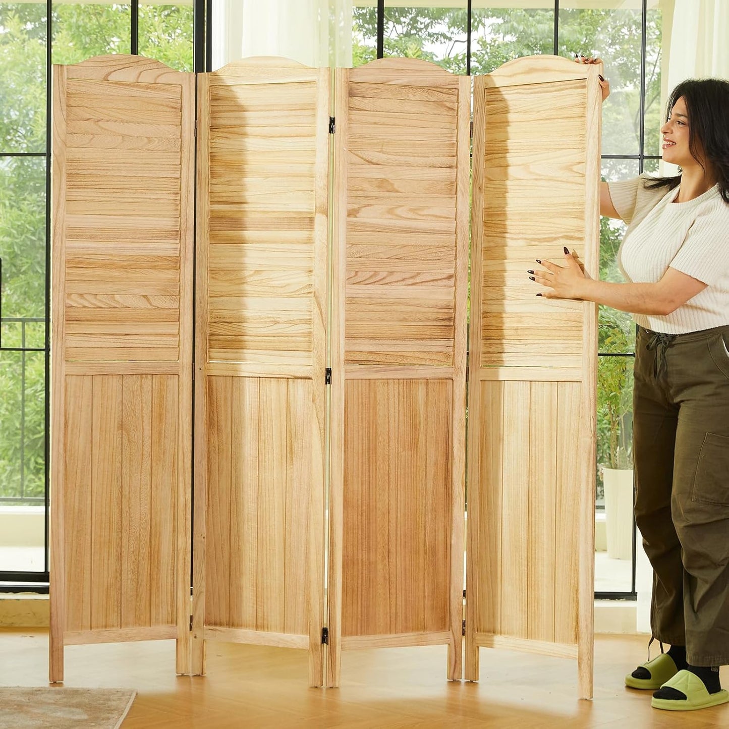 Room Dividers for Privacy - 5.75Ft Foldable Wooden Screens