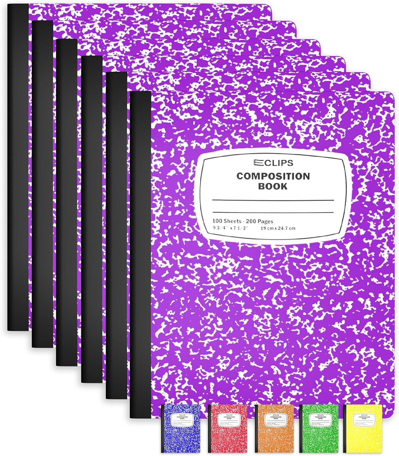6 Pack Purple Marble Composition Notebooks, Wide Ruled, 100 Sheets