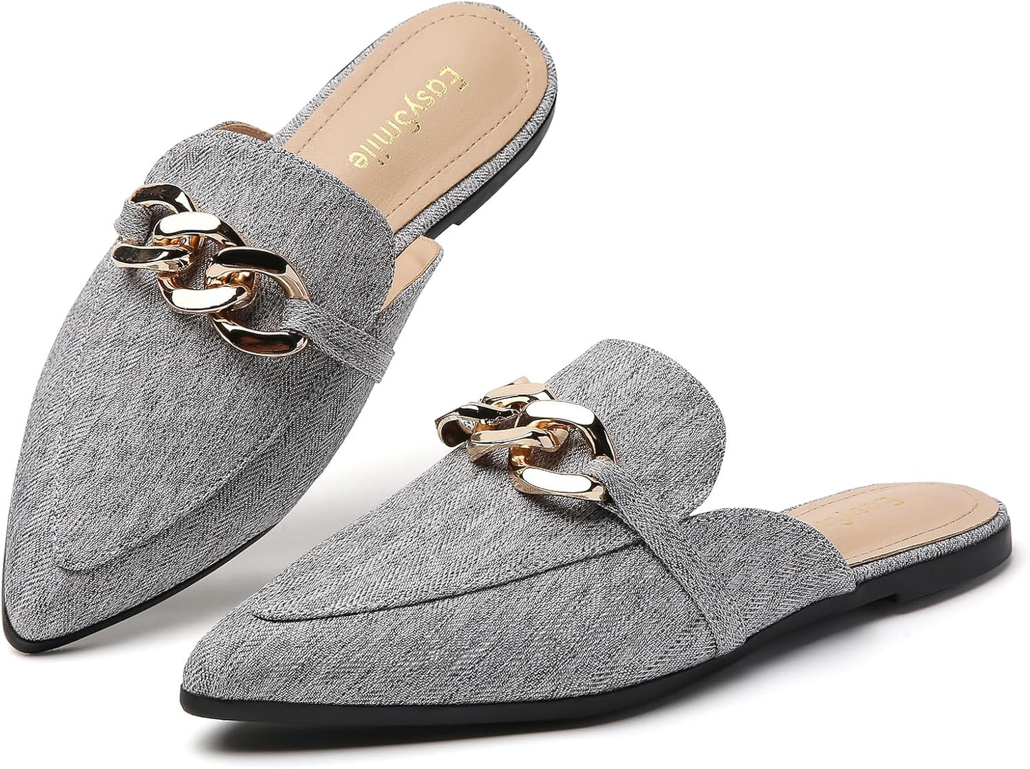 Metal Chain Decor Flat Mules for Women - Stylish Slip-On Loafers