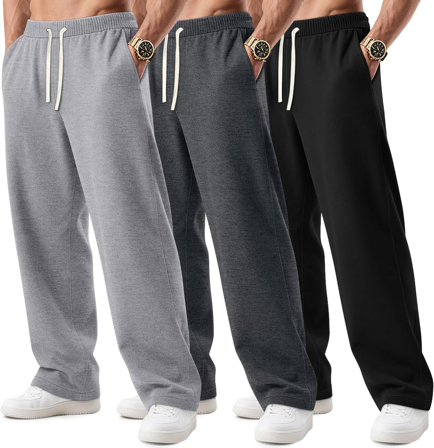 Big and Tall Men's Sweatpants 3 Pack with Pockets and Comfort