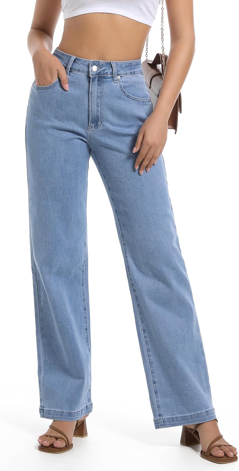High Waisted Straight Leg Stretchy Jeans for Women - Trendy Fit