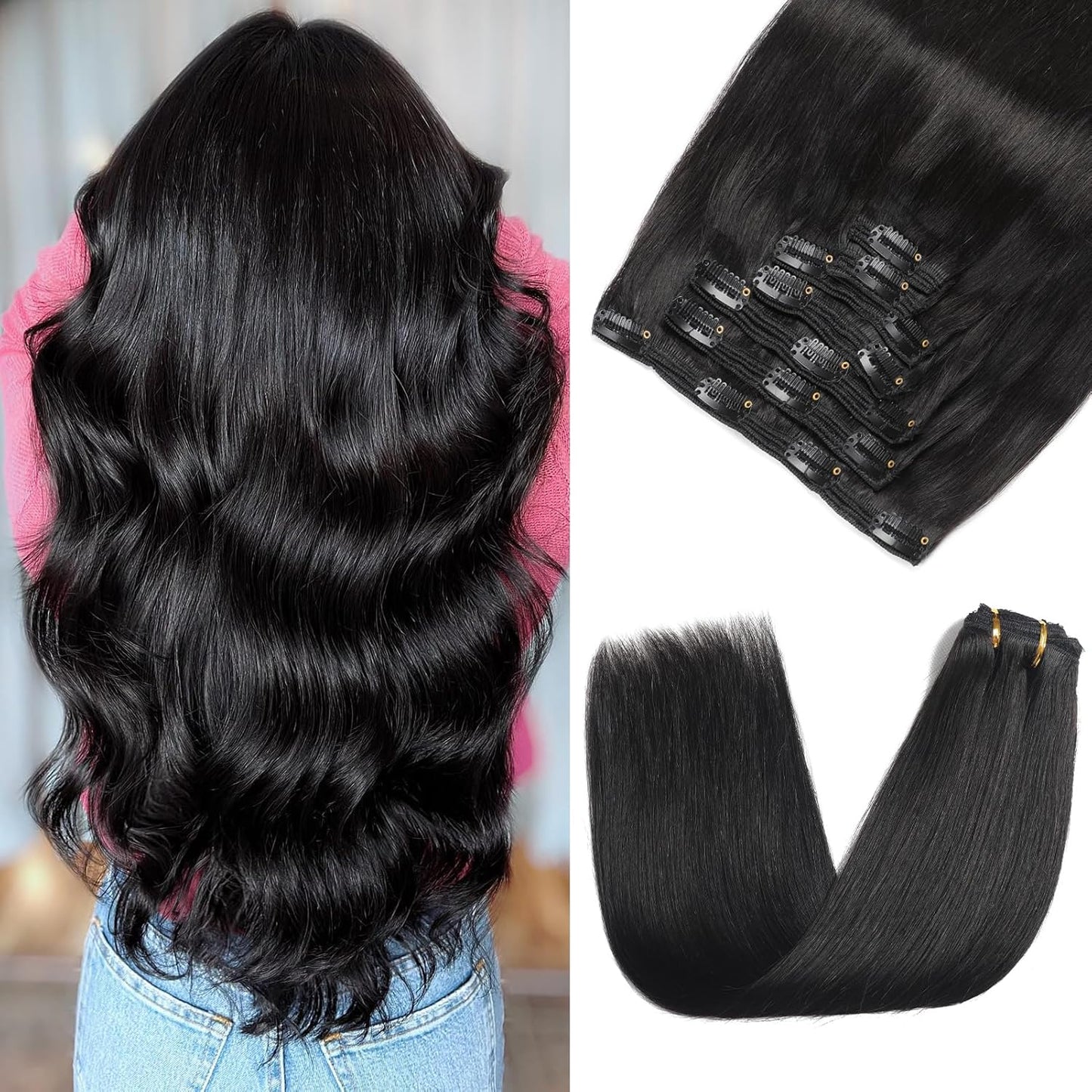 Clip in Hair Extensions Real Human Hair for Instant Volume