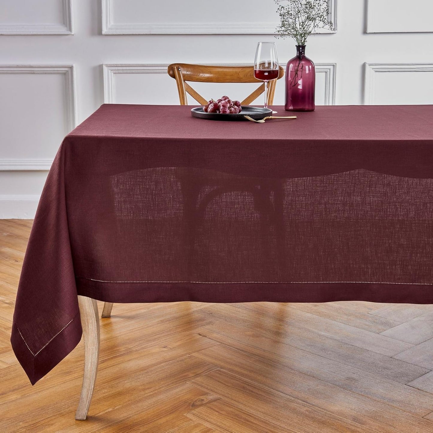 Pure Linen Burgundy Tablecloth 52 x 52 Inch for Holidays