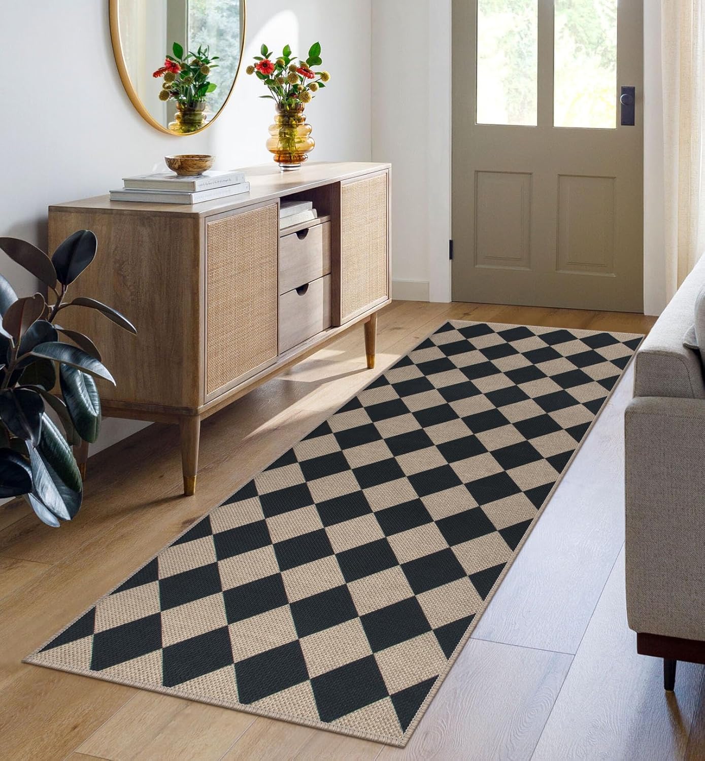 Easy Jute Checkered Runner Rug for Modern Hallways and Kitchens