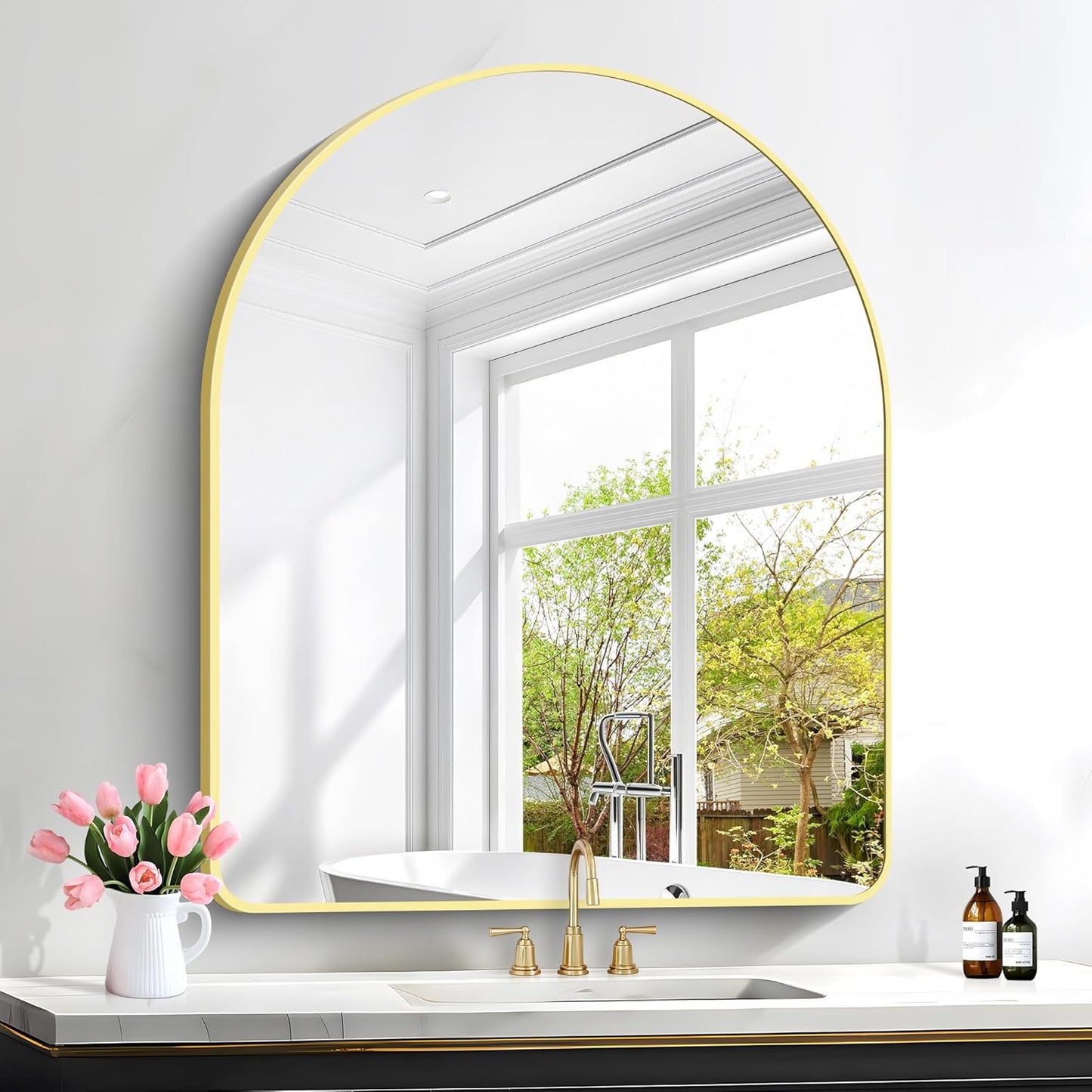 Arched Bathroom Mirror 30x36 Inch with Gold Aluminum Frame