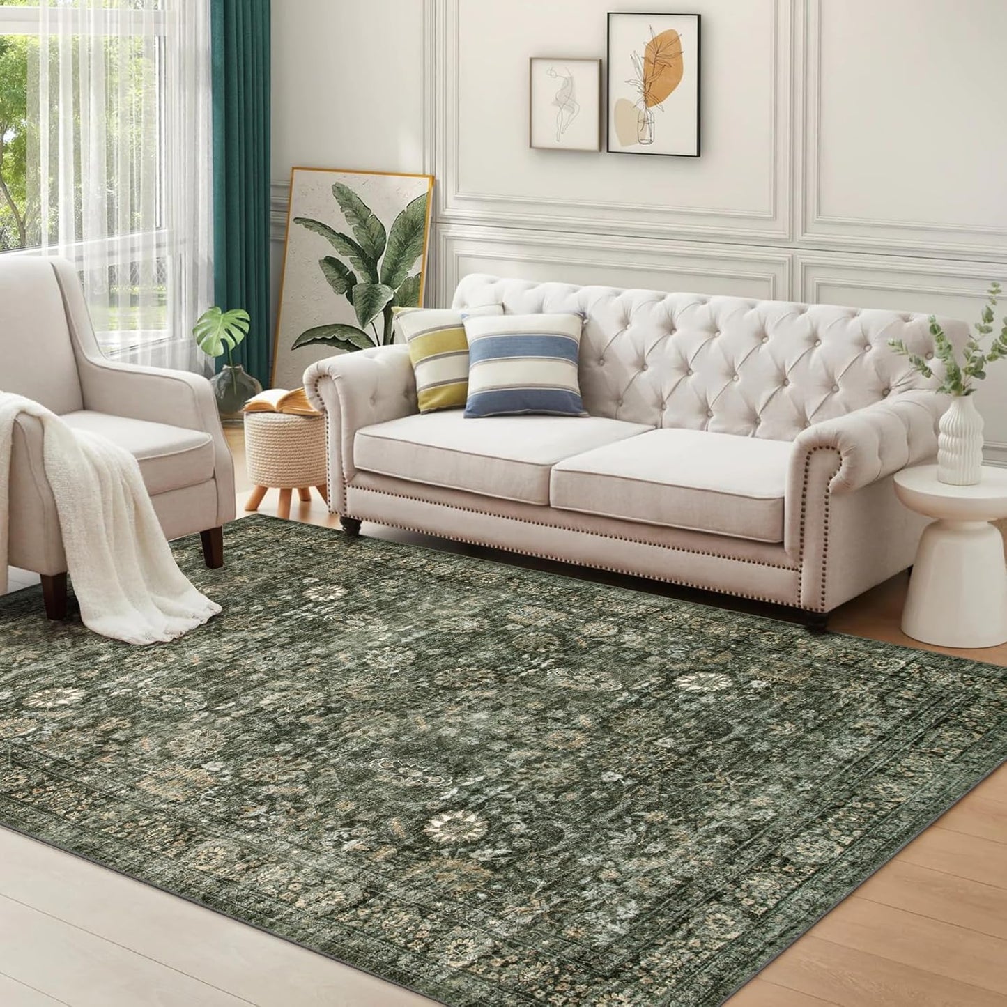 Morebes Vintage Large Rugs for Living Room - Soft Dark Green