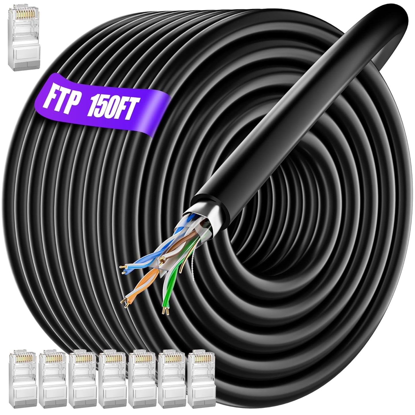 MEIPEK Cat 6 Outdoor Ethernet Cable 150ft for High Speed Internet