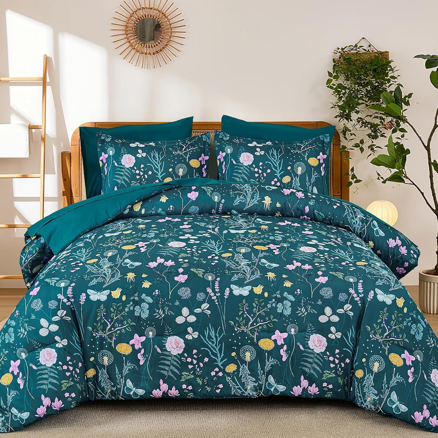 Yiran Teal Blue Comforter Set Queen Size for All Seasons