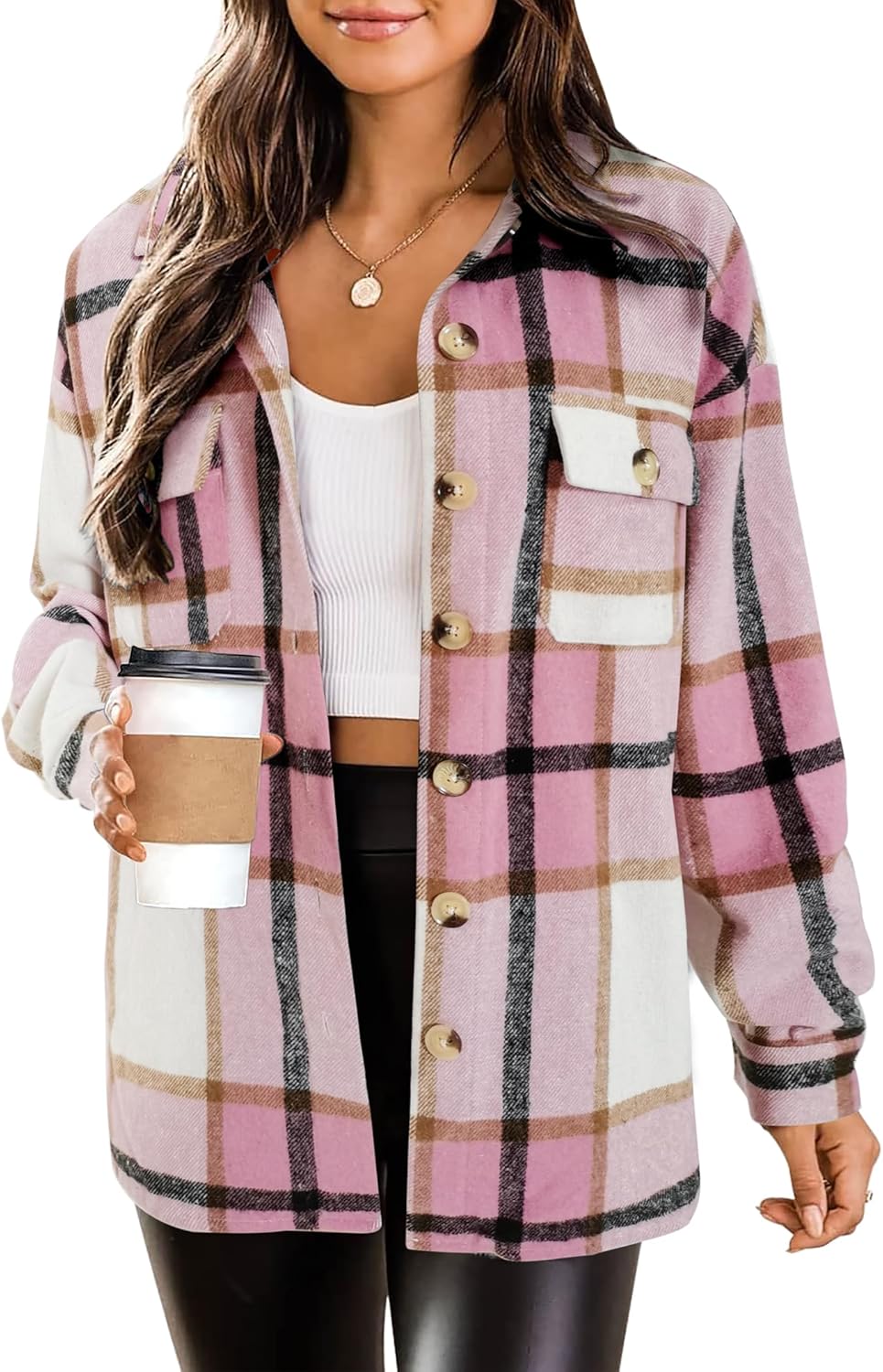 HOTOUCH Womens Flannel Plaid Shacket Jacket for All Seasons