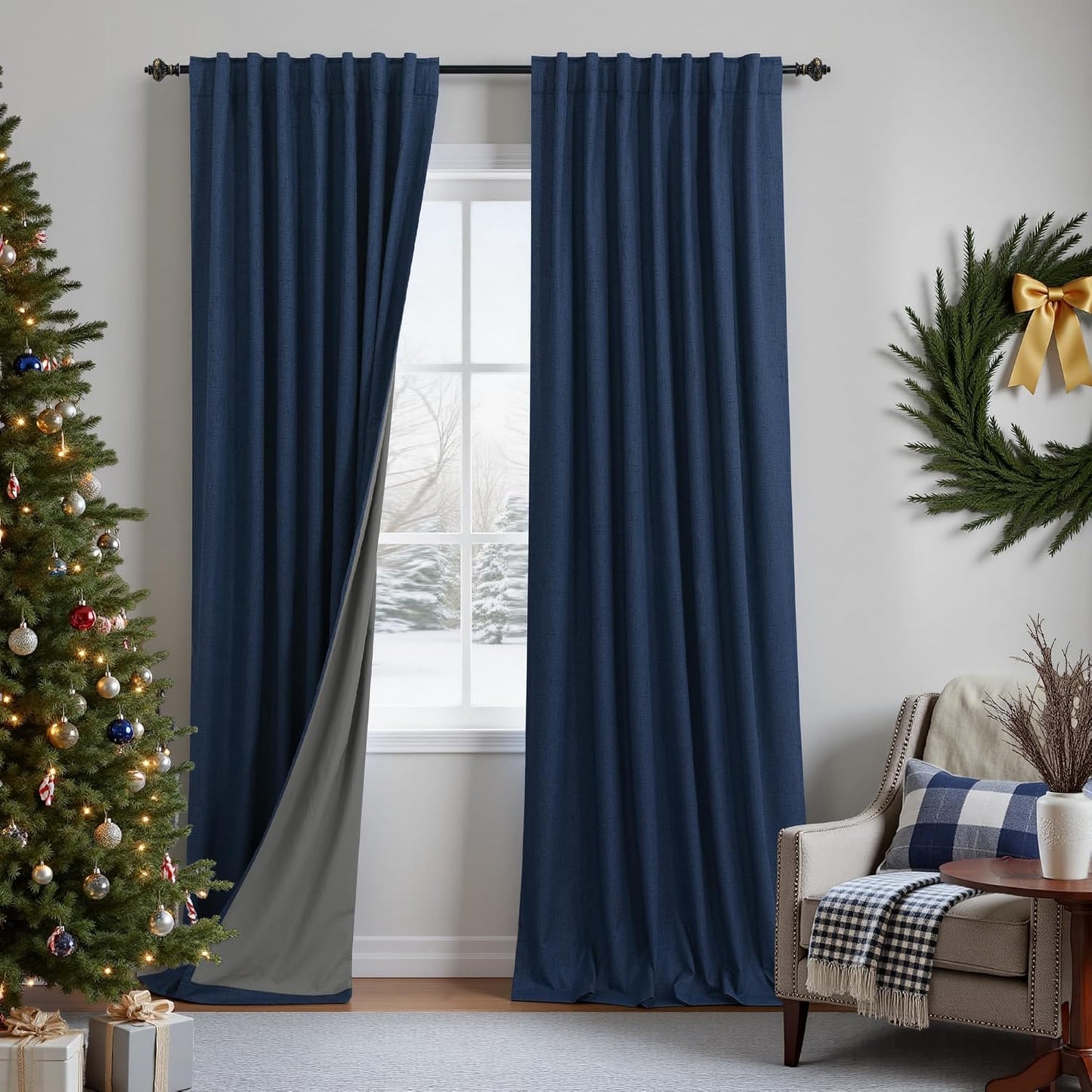 KOUFALL Navy Blue Curtains: 90 Inch Long Blackout Panels