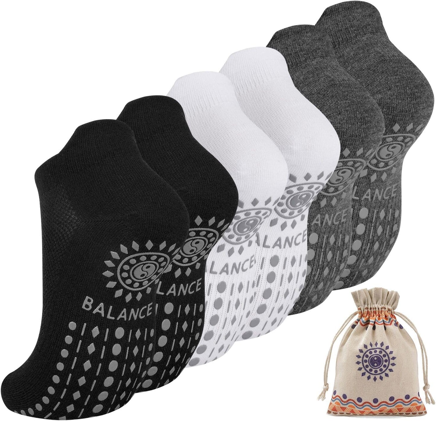 Non-Slip Grip Pilates Socks - 3 Pairs for Women