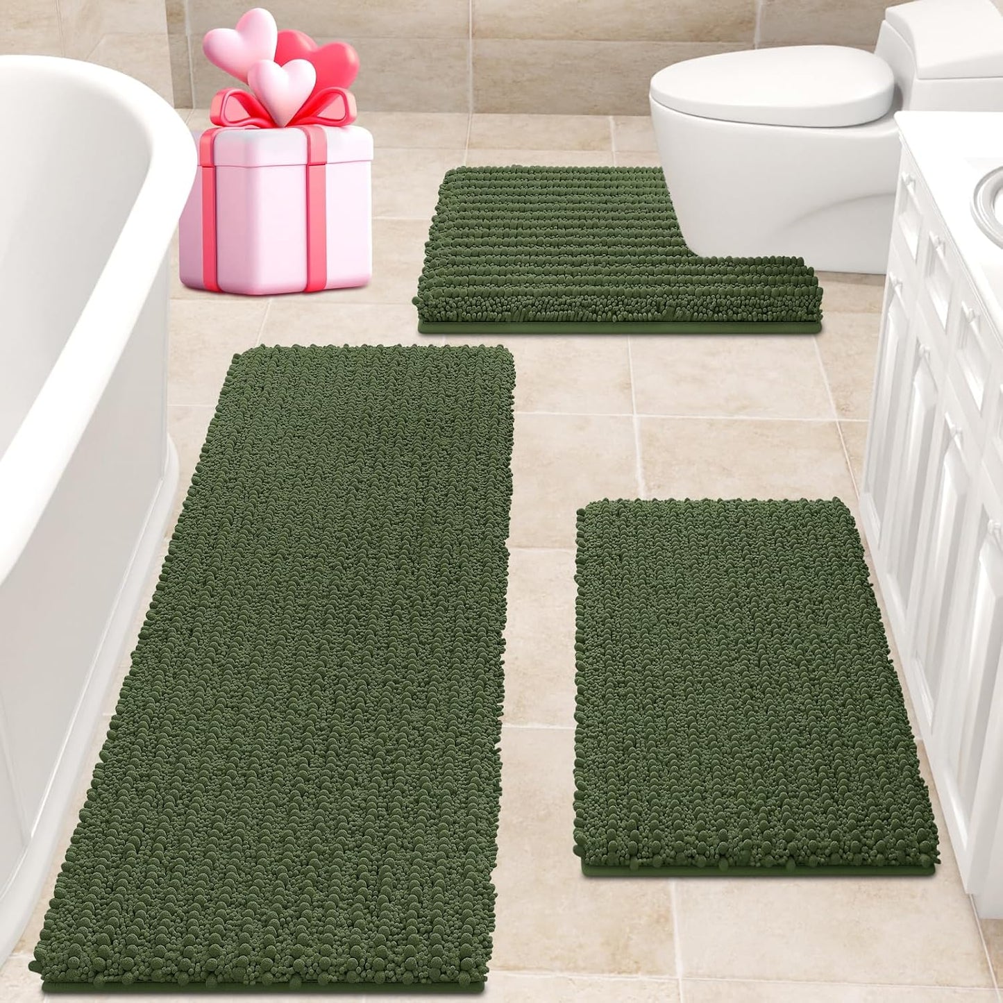 Extra Large Oliver Green Bathroom Rug Set for Ultimate Comfort