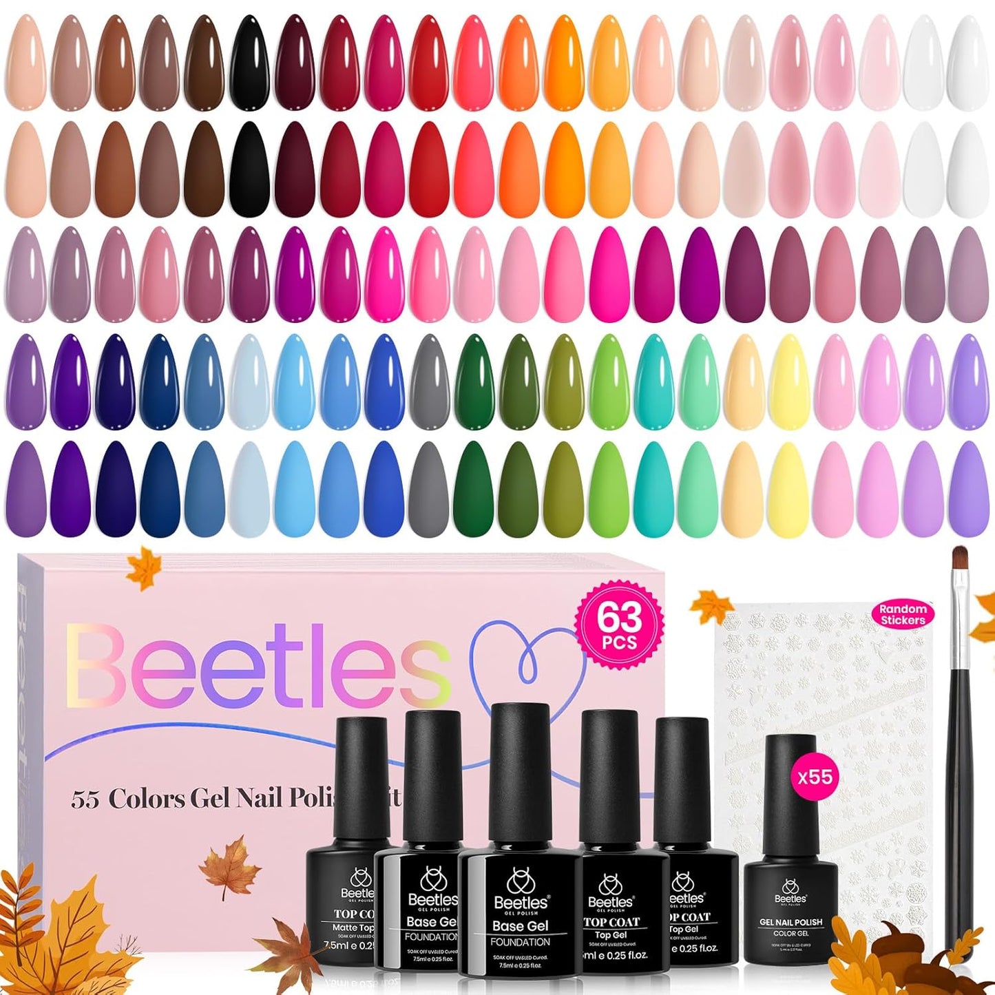 Beetles Fall Gel Nail Polish Set with 55 Vibrant Colors