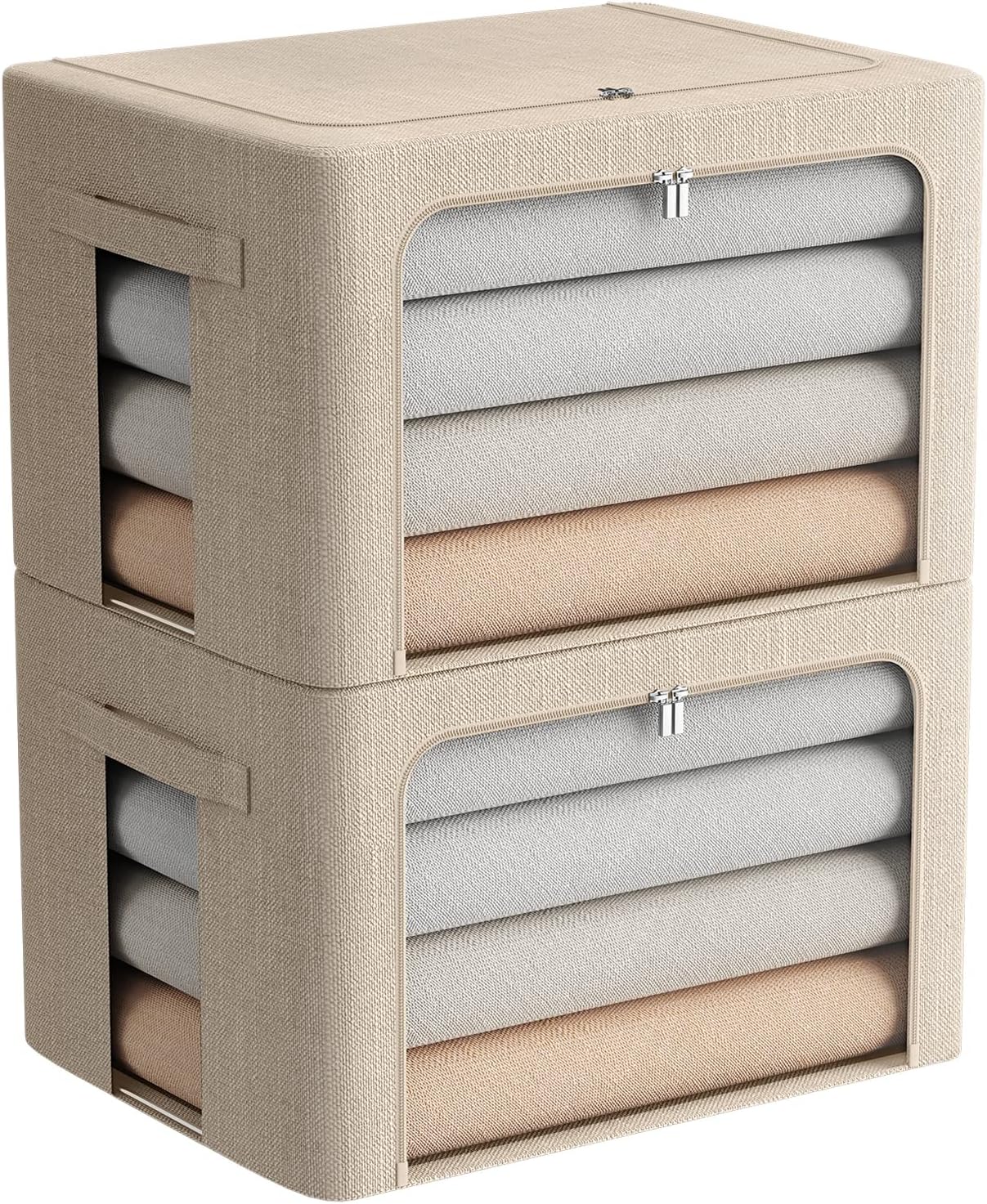 2 Pack Foldable Linen Fabric Storage Bins with Clear Window