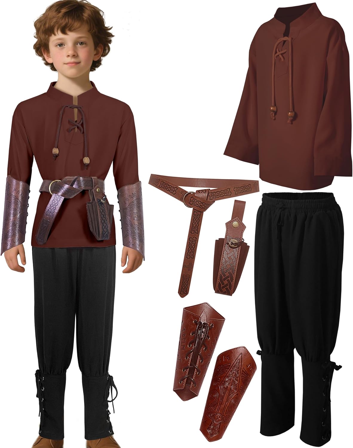 Kids Medieval Costume Boys Renaissance Viking Tunic Pants Set