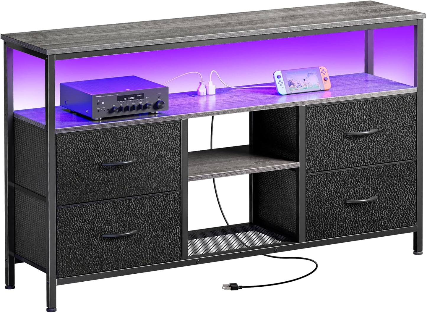 Huuger 47 Inch TV Stand with LED Lights and Power Outlets