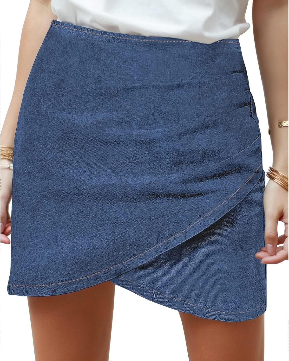 Stylish Women's Tulip Hem Shirred Casual Bodycon Denim Skirt