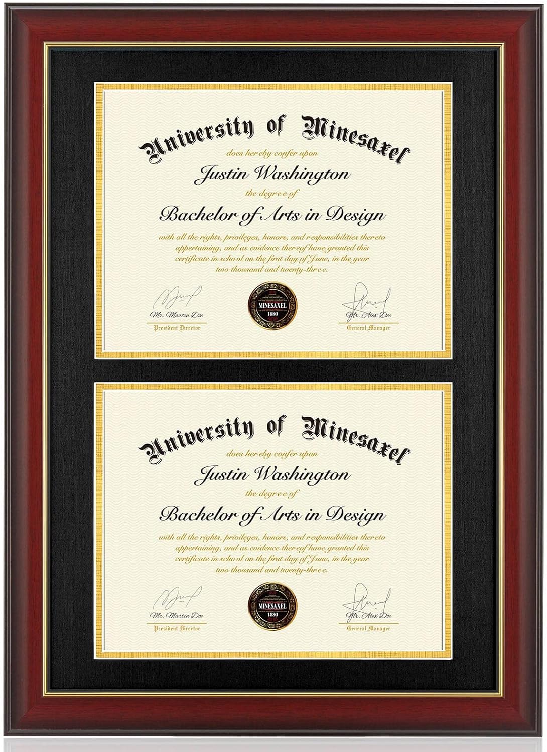 Double Diploma Frame with Mat for Two 8.5x11 Inch Certificates