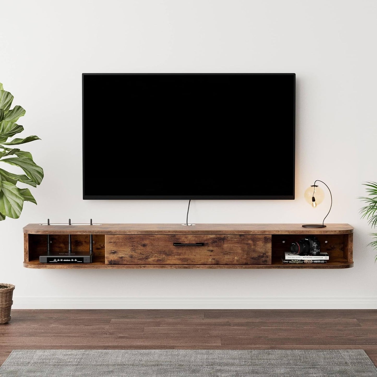 55'' Floating TV Unit - Modern, Rustic Brown Stylish Storage