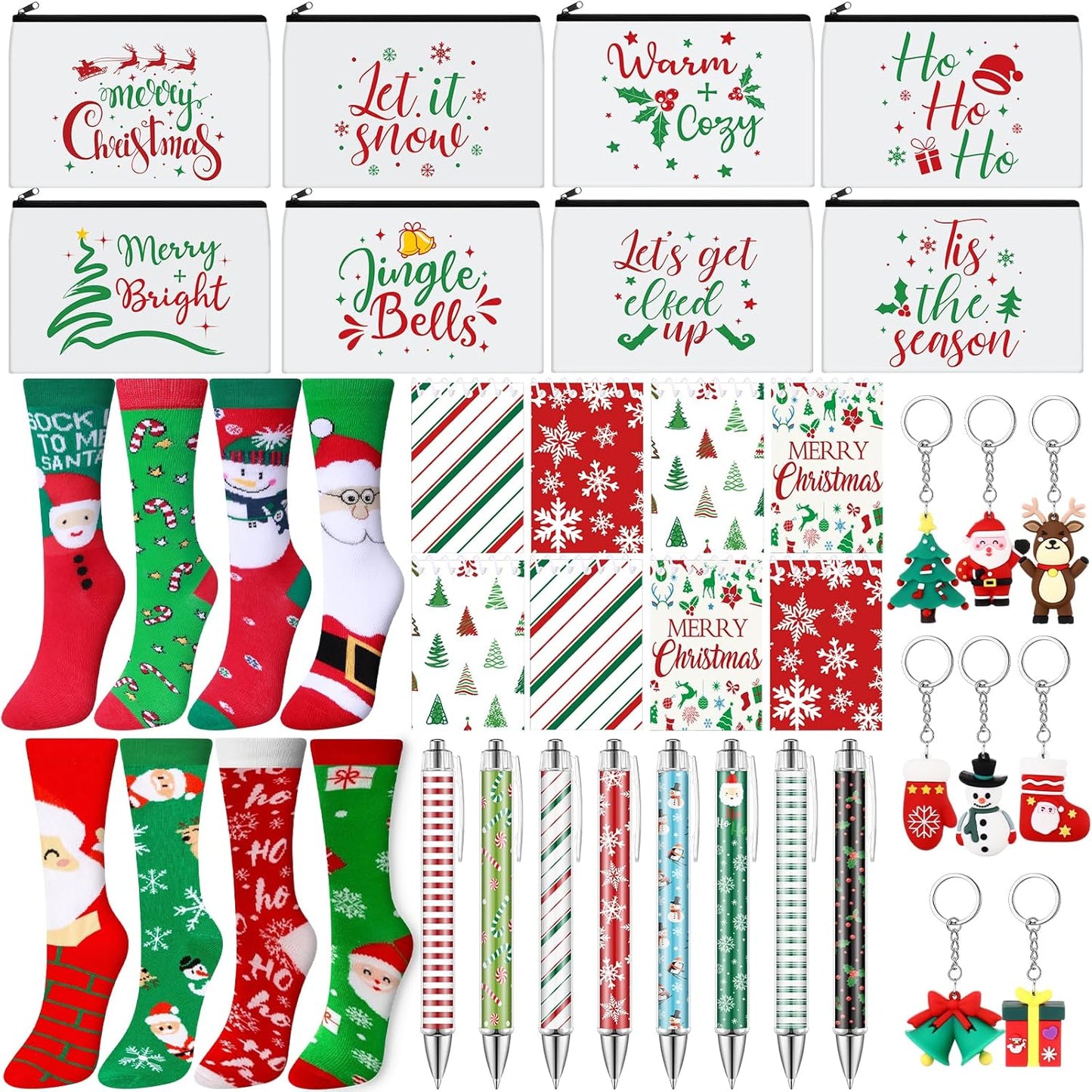 32 Pcs Christmas Gifts Set with Makeup Bags, Socks, Notepad