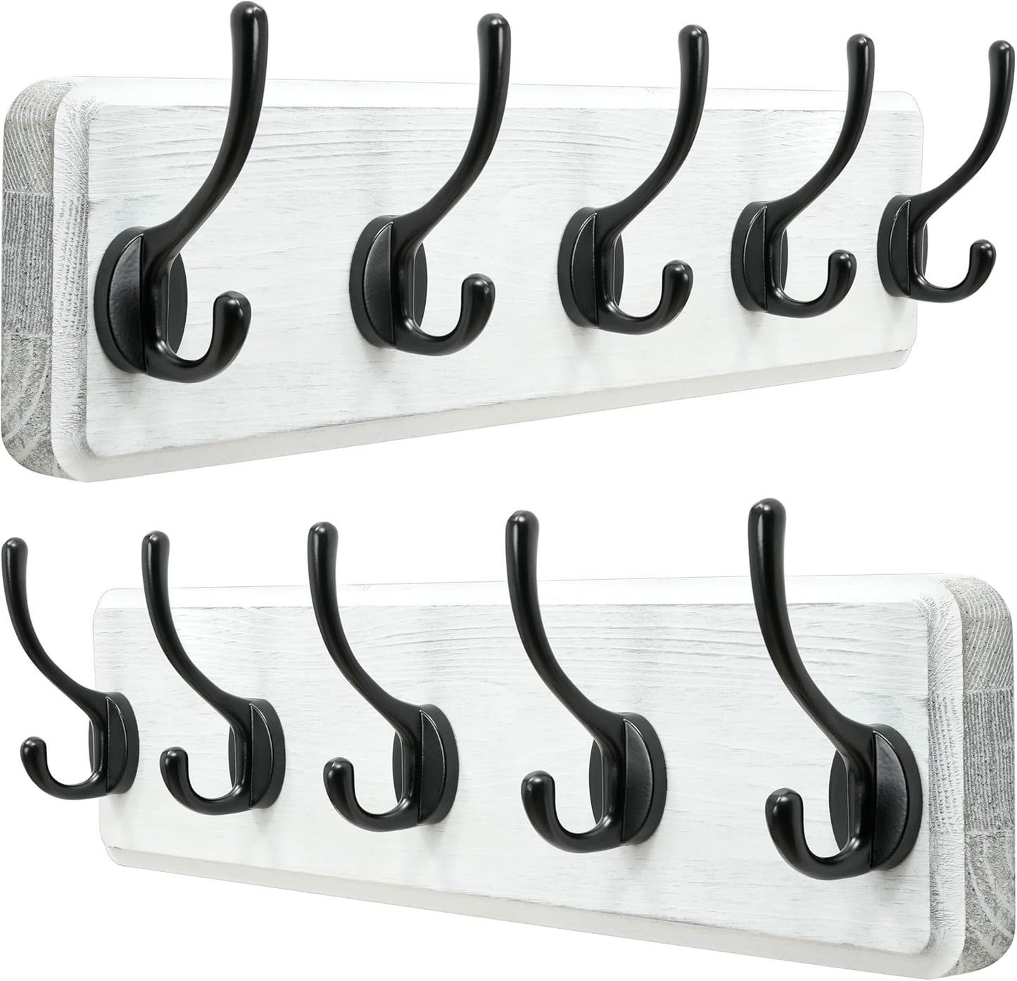 Dseap Coat Rack Wall: Heavy-Duty 5-Double-Hooks Wooden Rack