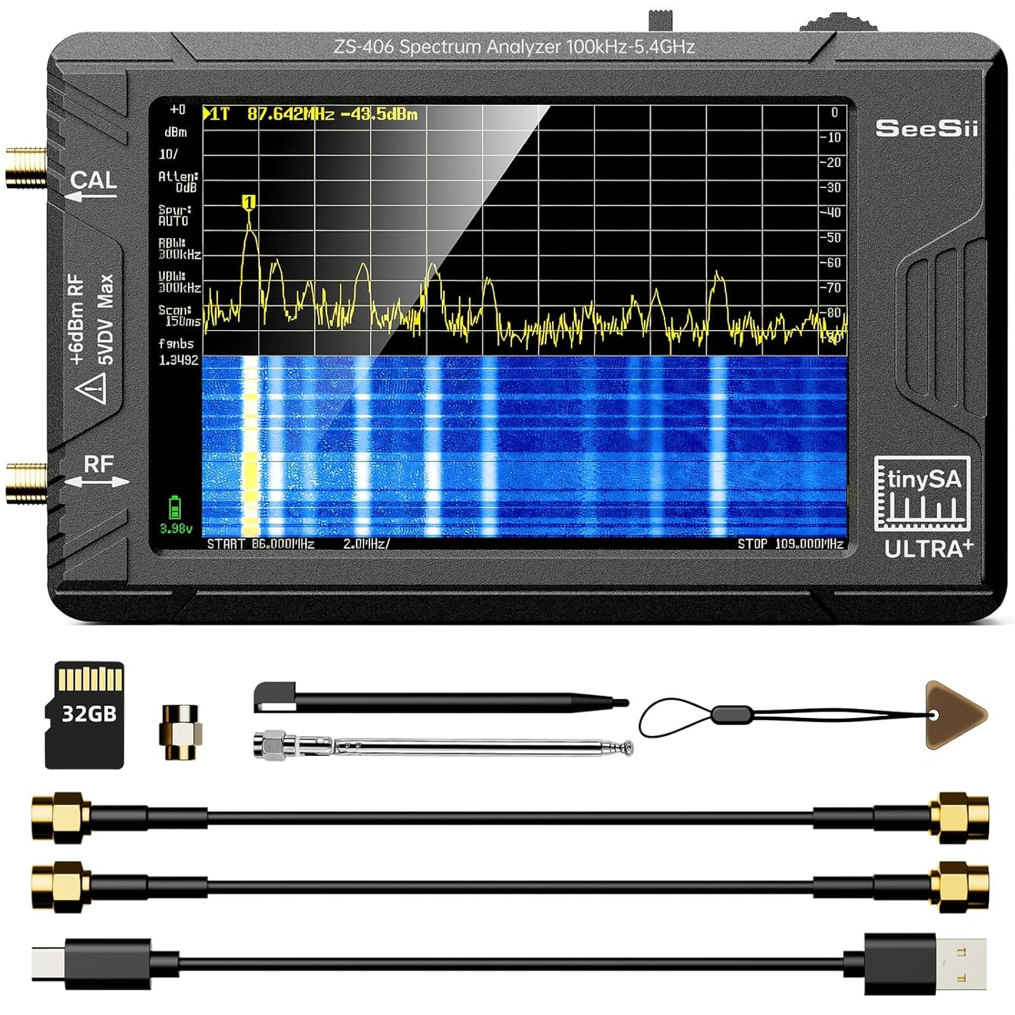 SeeSii TinySA Ultra+ Spectrum Analyzer with 4.0 Inch Display