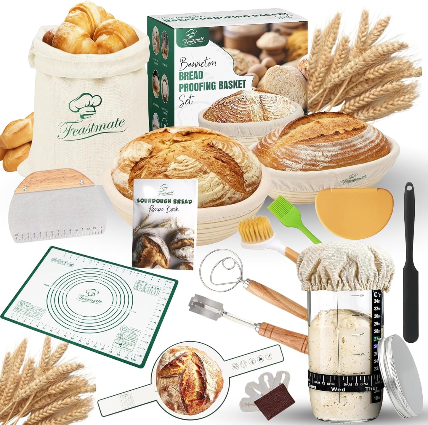 Sourdough Starter Kit with Banneton Bread Proofing Basket Set