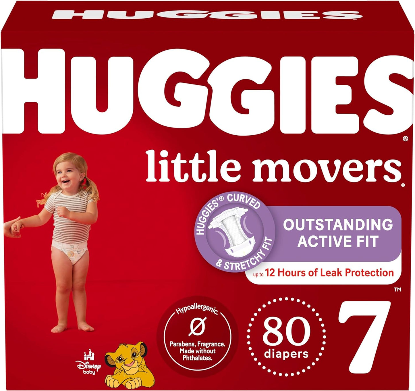 Huggies Little Movers Size 7 Diapers - 80 Count for Big & Active Babies