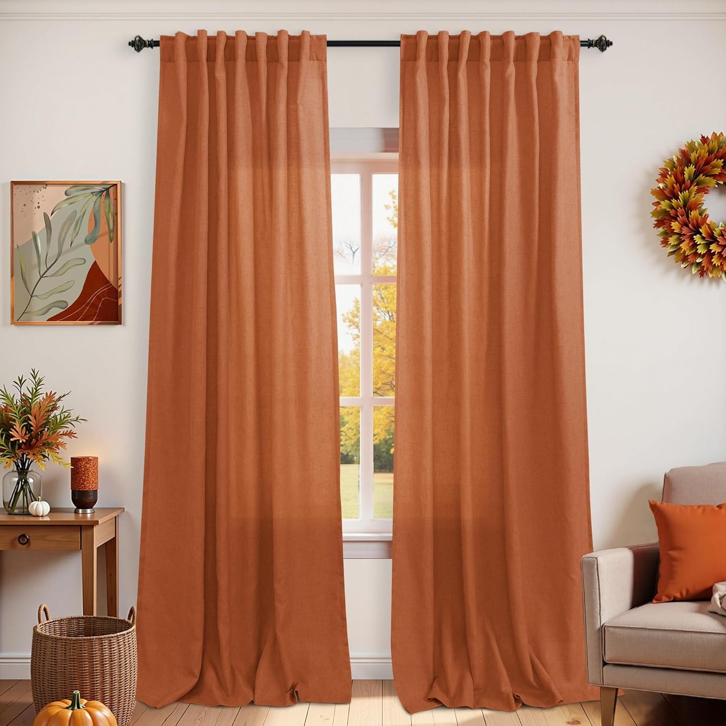 KOUFALL Colorful Curtains for Living Room, 96in Burnt Orange