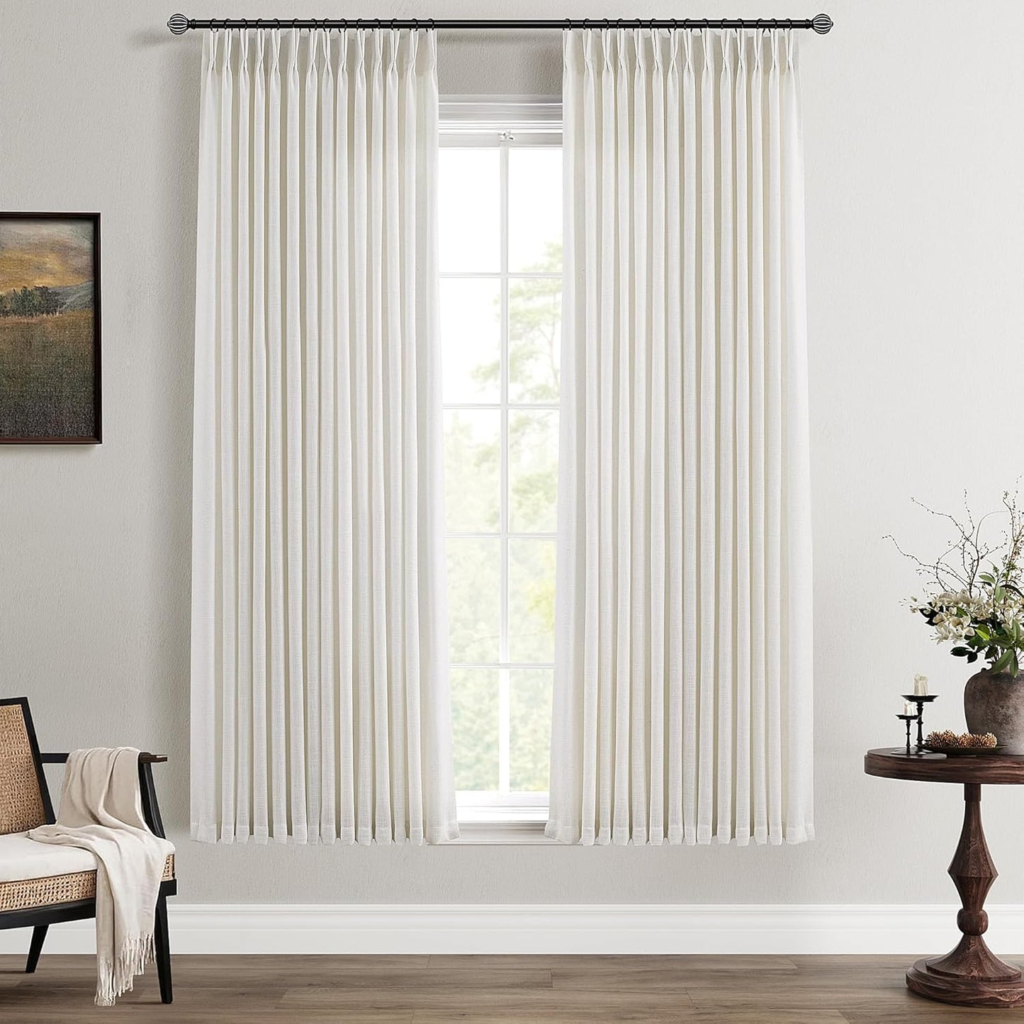 Natural Pinch Pleated Semi Sheer Curtains for Small Windows