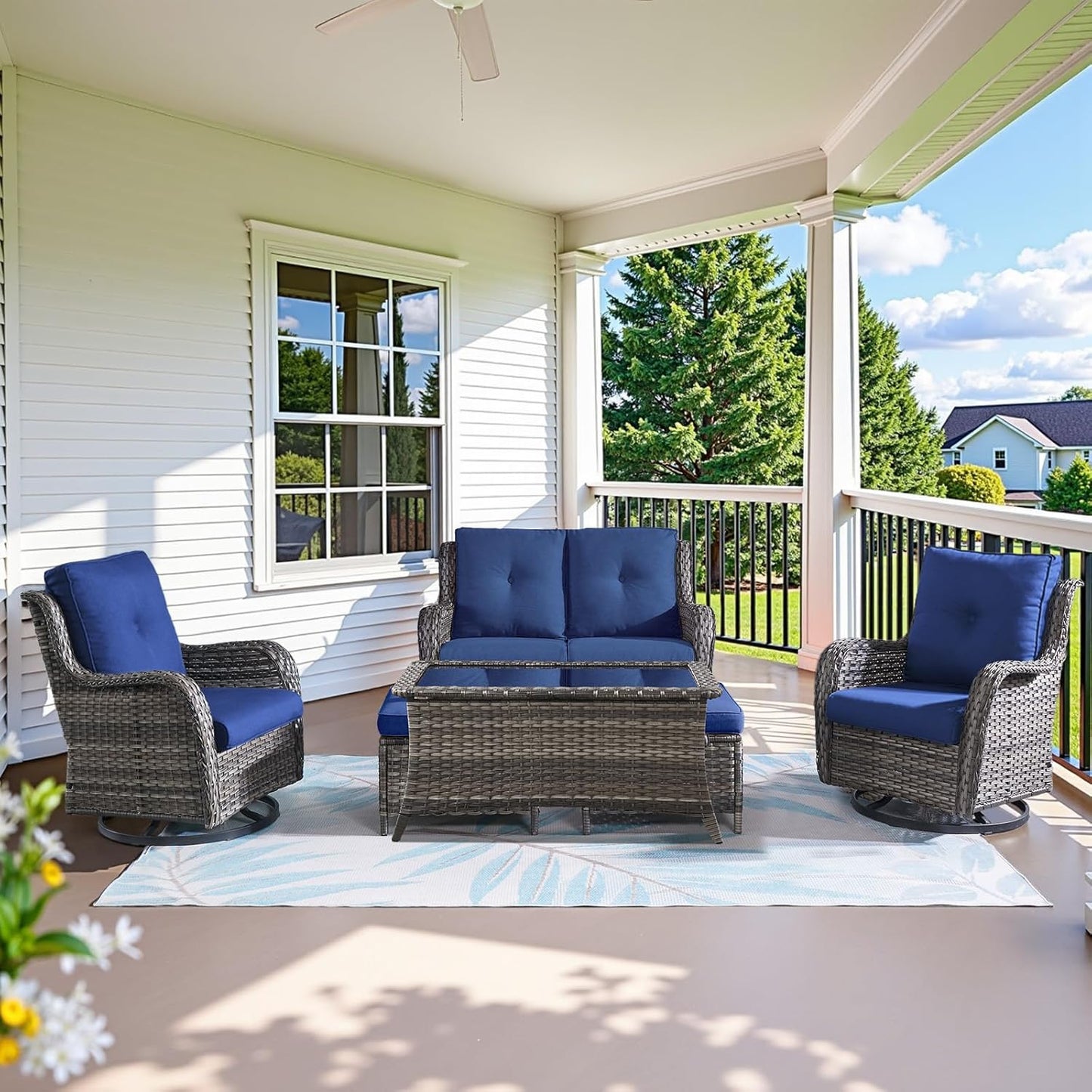 Wicker Outdoor Furniture Set - 6 Piece Patio Conversation Set