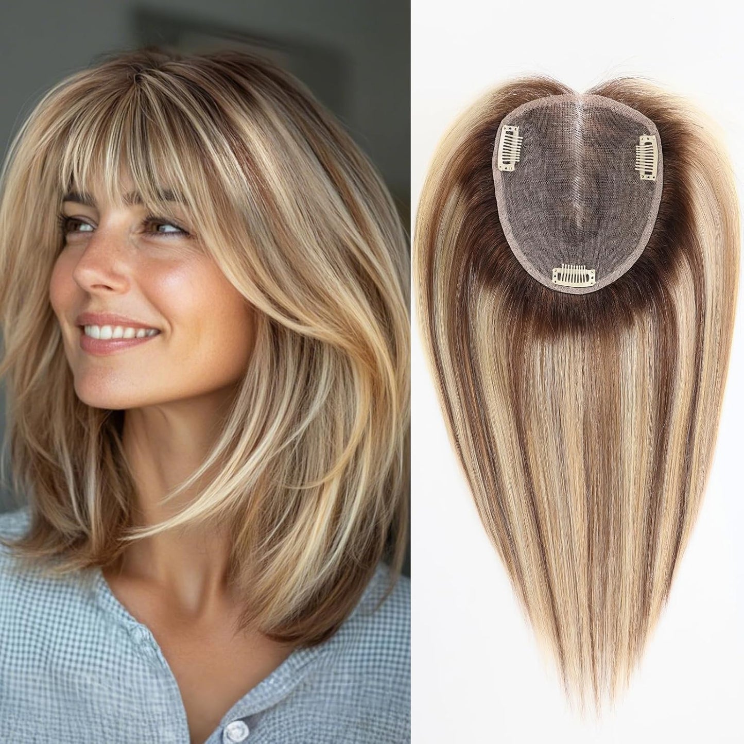 Large Swiss Base SilkHug 14 Inch Real Human Hair Toppers