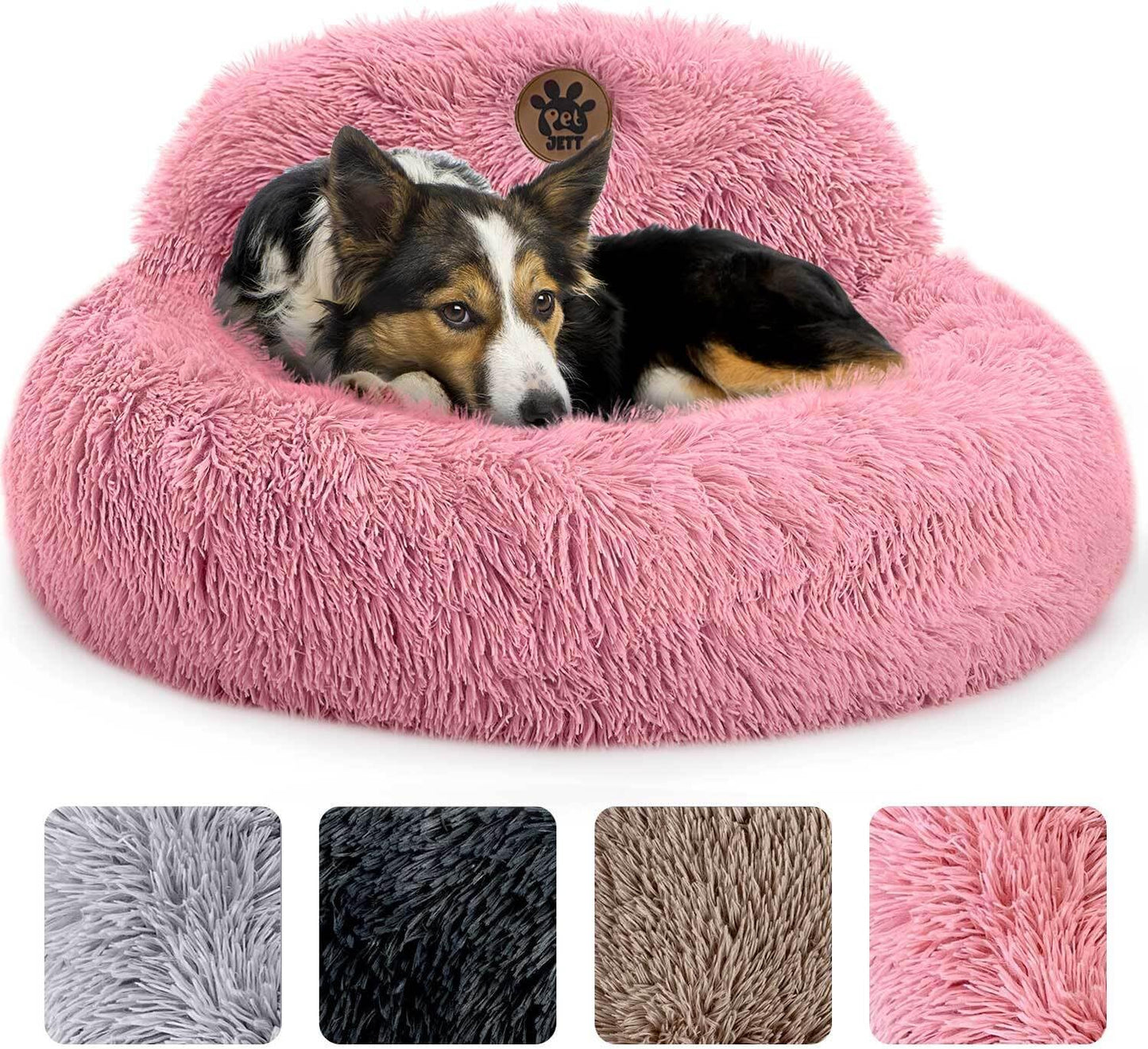 PetJett Calming Medium Dog Bed - Soft Plush Donut Bed for Dogs